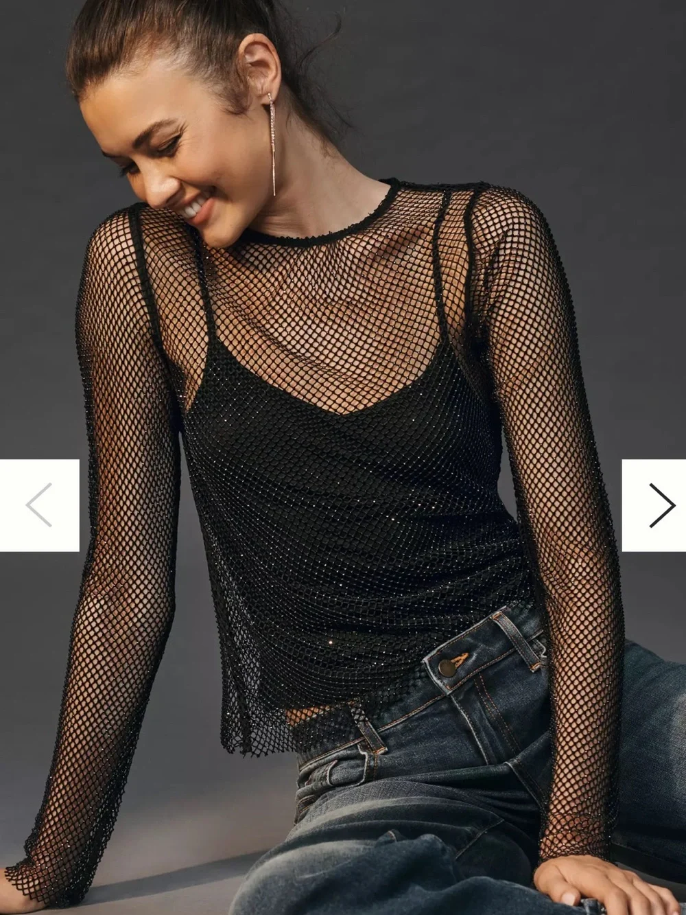 Anthropologie Mesh Long Sleeve Rhinestone Top NWT NEW